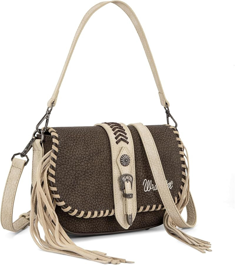Wrangler Western Shoulder Bag for Women, Flap Crossbody Purse with Whipstitch Detail & Fringe,Vin... | Amazon (US)