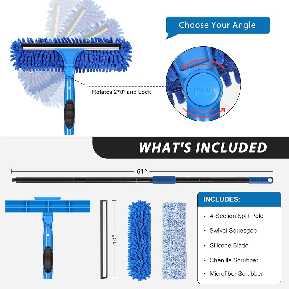 VITEVER Professional 69'' Window Squeegee Cleaner Tool with Extension Pole, 2-in-1 Squeegee for W... | Amazon (US)