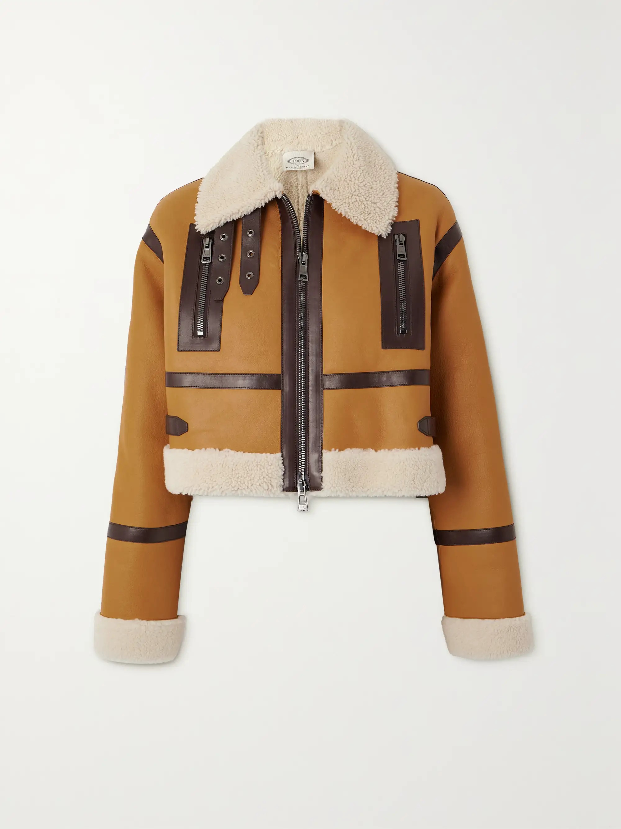 TOD'S Cropped leather-trimmed shearling jacket | NET-A-PORTER | NET-A-PORTER APAC