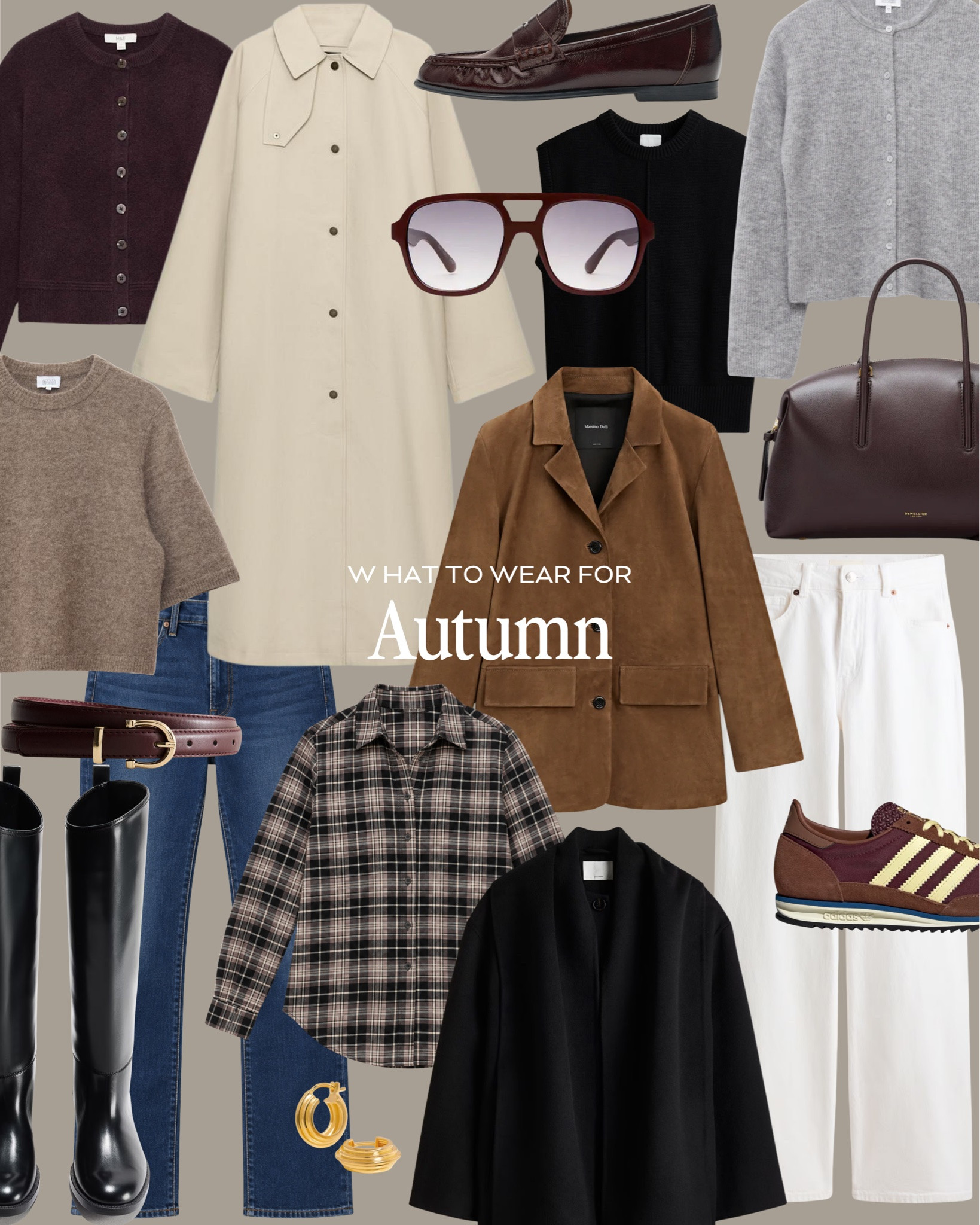 Autumn capsule wardrobe 🍂

Suede jacket, straight jeans, trench coat, black jacket, knitwear, adidas trainers, loafers, burgundy fashion

#LTKautumn