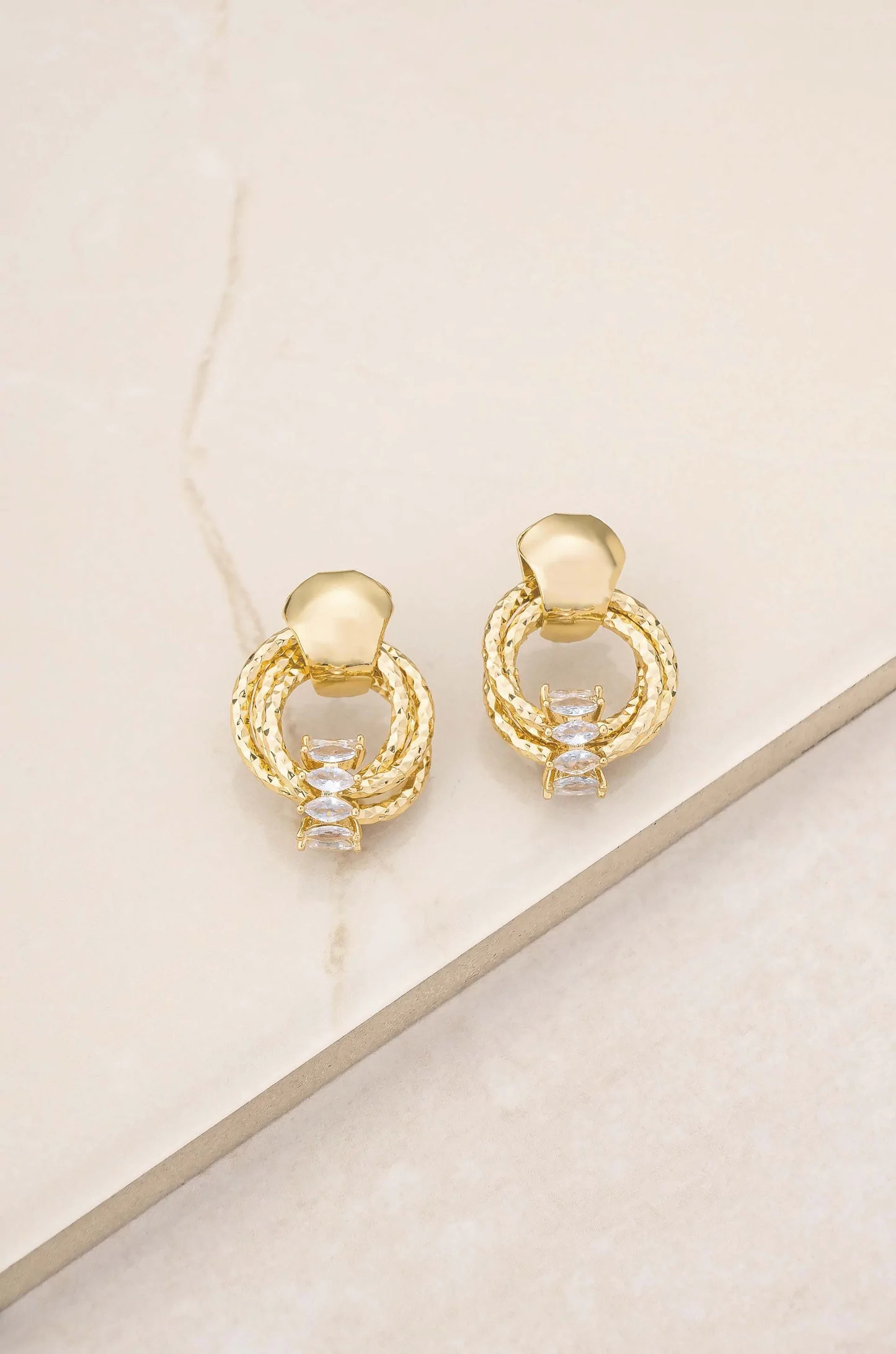 Mini Barrel 18k Gold Plated Crystal Earrings | Ettika
