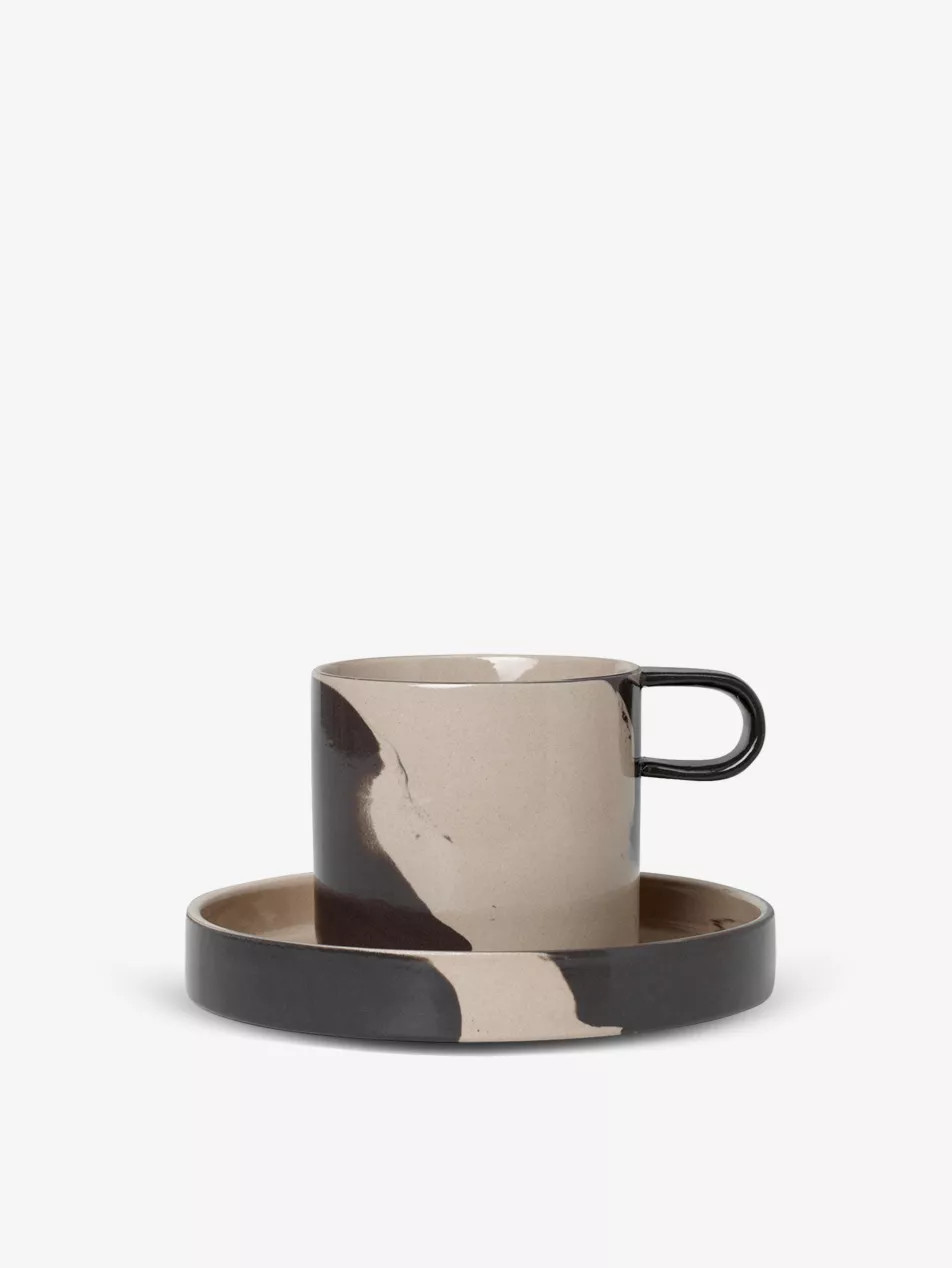 Inlay contrast-print stoneware cup and saucer | Selfridges