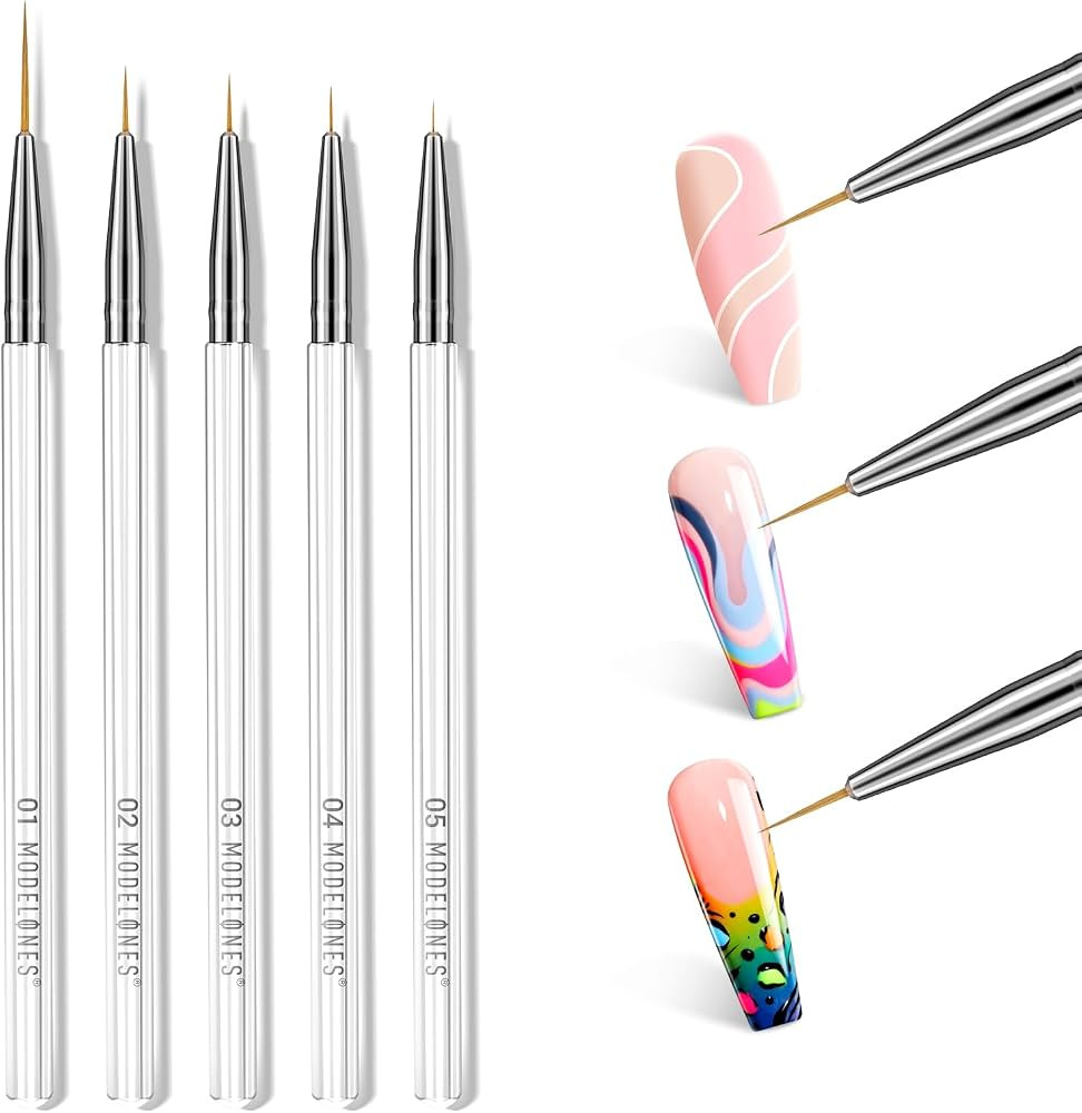 Modelones Nail Art Brushes, Thin Liner Brushes 5Pcs Set for Nail Art Gel Polish Painting Designs ... | Amazon (US)
