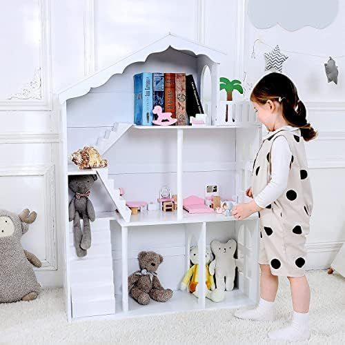 Dollhouse Bookcase Wooden Kids Bookshelf for Girls Boys Children's Bedroom Furniture Books Toys Disp | Amazon (US)