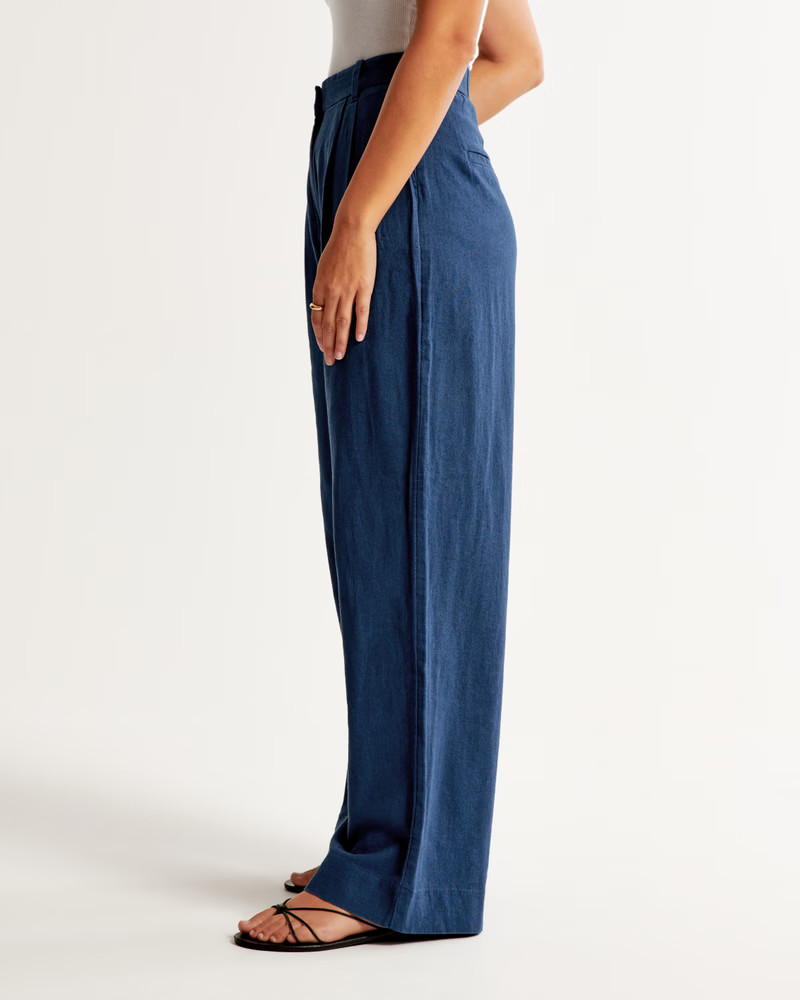 Curve Love Linen-Blend Tailored Wide Leg Pant | Abercrombie & Fitch (US)
