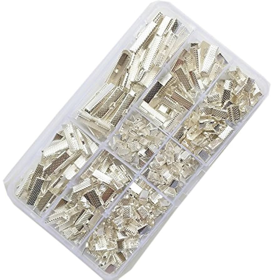 Chenkou Craft 7sizes Loose Beads Ribbon Clamps End Jewelry Marking (Silver) | Amazon (US)