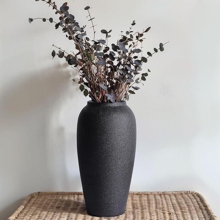 Rustic Ceramic Vase – 13.8" Large Black Ceramic Vase for Home Decor, Modern Terracotta Floor Va... | Amazon (US)