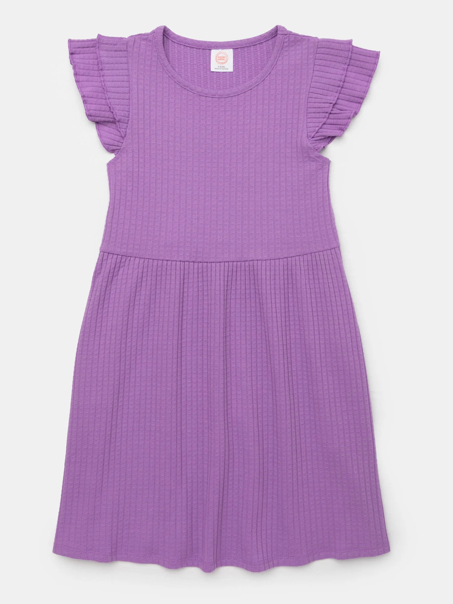 Wonder Nation Girls Textured Ruffle Dress with Short Flutter Sleeves, Sizes 4-18 & Plus - Walmart... | Walmart (US)