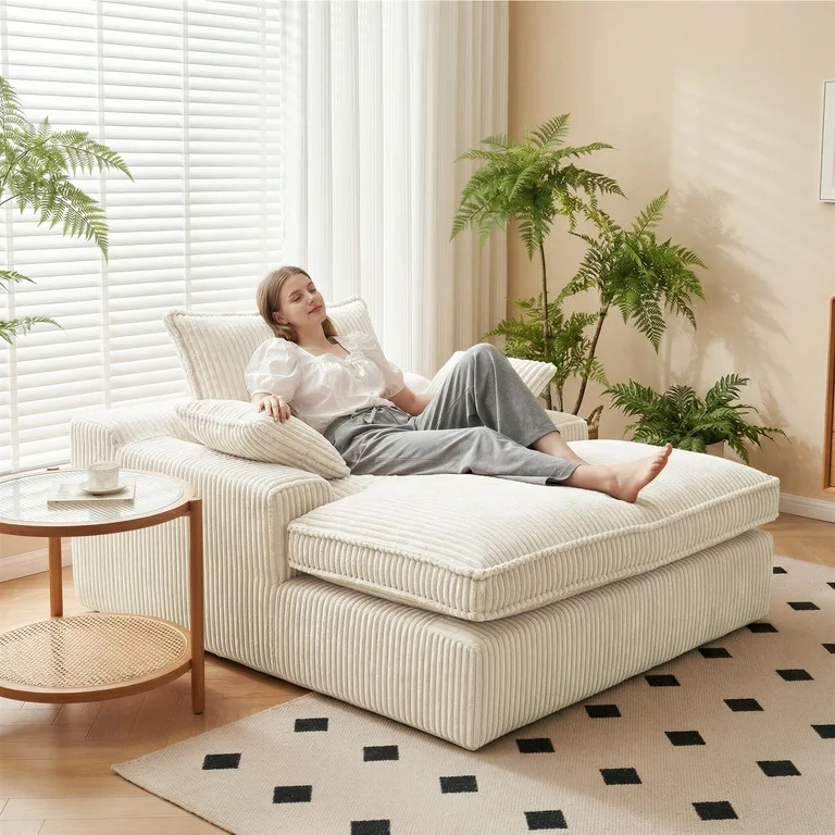 eVita 67'' Light Beige Chaise Lounge Chair Sofa Bed, Oversized Upholstered Sleeper Couch, Fluffy ... | Walmart (US)