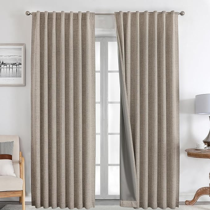 Joydeco 100% Blackout Curtains 108 inches Long Natural Linen Drapes 2 Panels Set Burg for Bedroom... | Amazon (US)