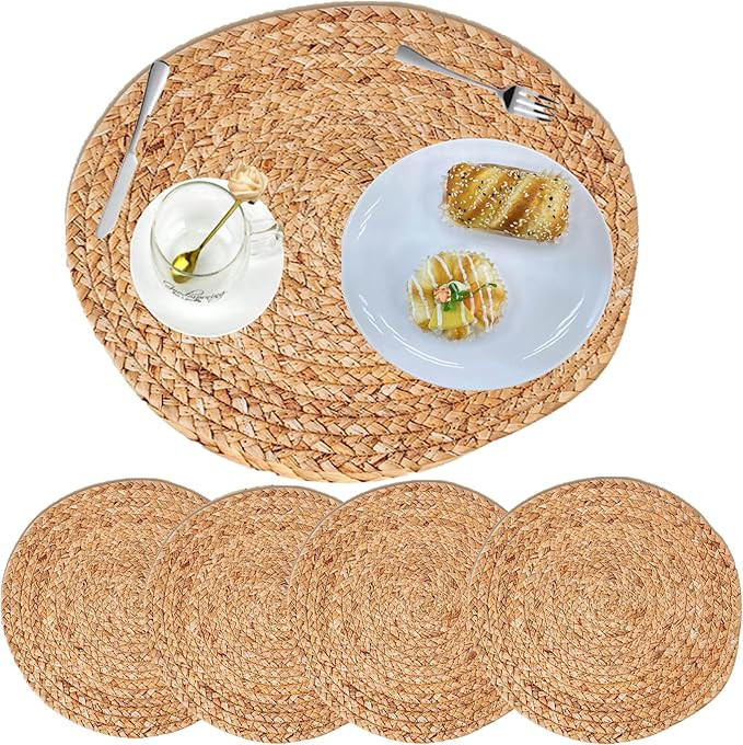 Round Braided Placemats Set Natural Round Placemats for Kitchen Dining Table 11.8 to 15 inch Roun... | Amazon (US)