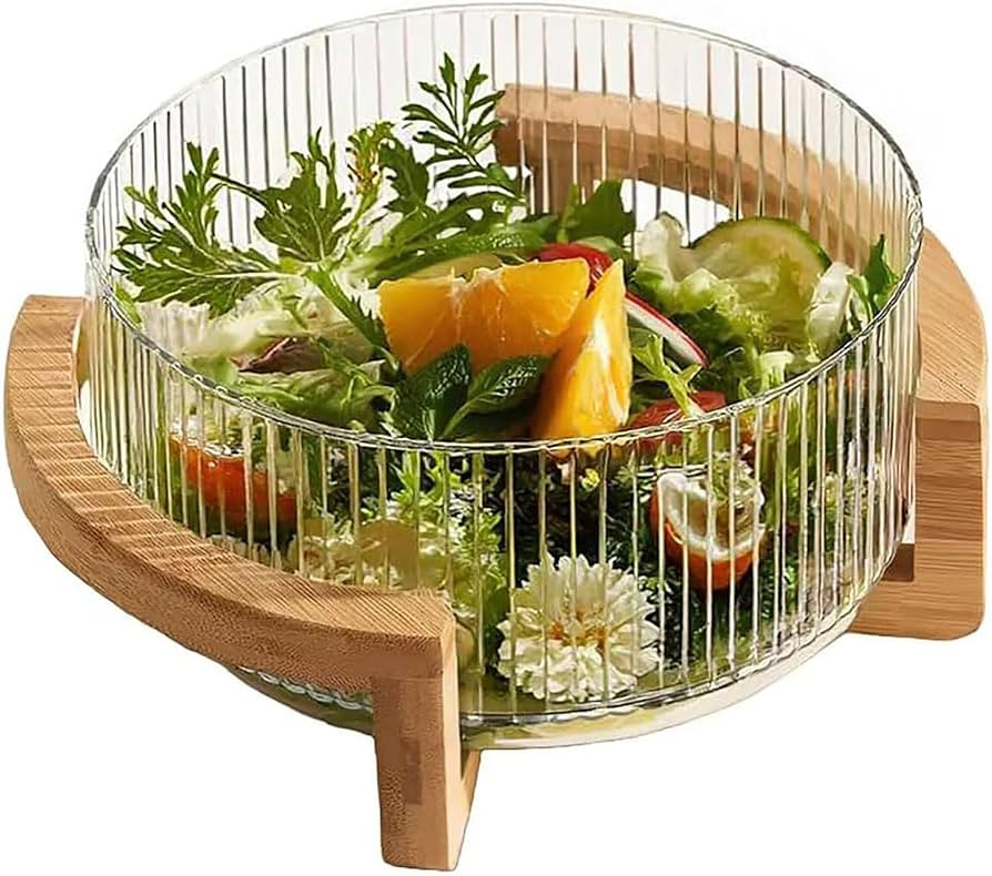 Serving Bowl with Bamboo Base, 3QT Party Serving Set with Utensils, Durable Calcium Glass & Rusti... | Amazon (US)