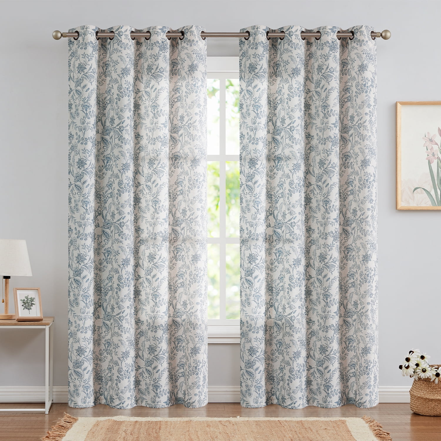 Curtainking Floral Curtains Linen Farmhouse Curtains for Living Room 84 inch Country Curtains Gro... | Walmart (US)