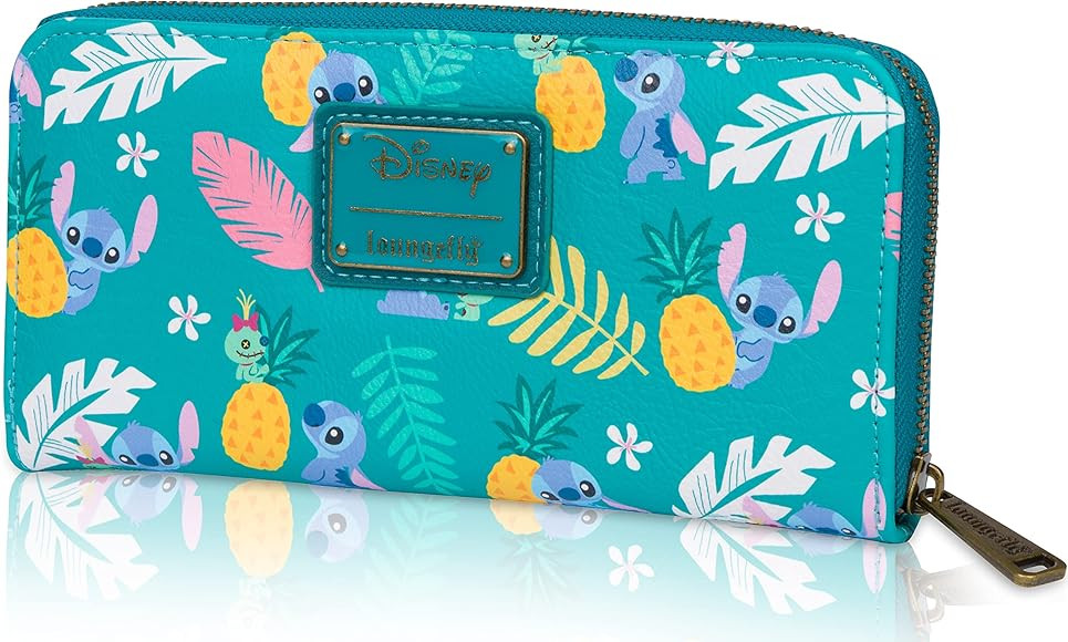 Loungefly Disney Stitch Tropical Print Faux Leather Wallet - Accordion Style & Zip Around | Amazon (US)