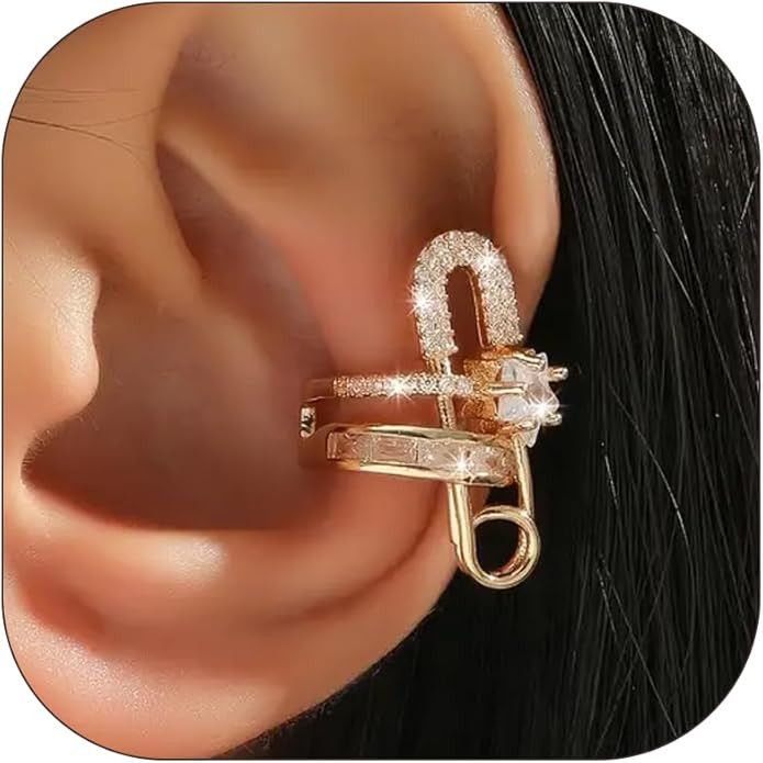 Ear Cuff Earrings for Women Gold Ear Cuffs Non Piercing Rhinestone Star Clip on Earrings Cartilag... | Amazon (US)