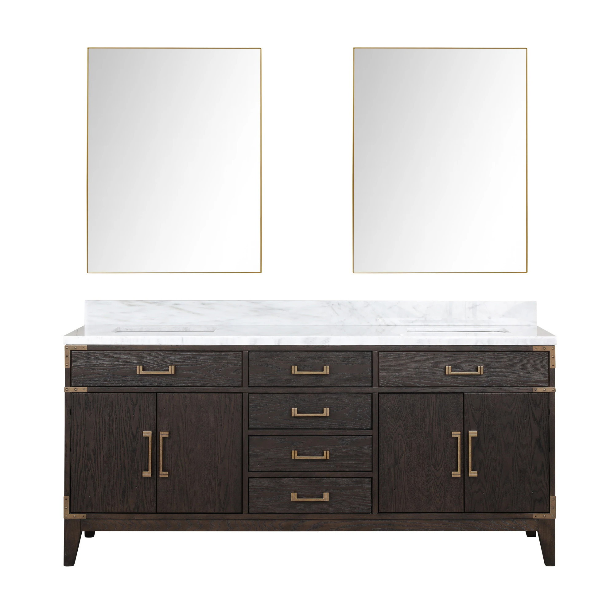Lexora Wilton 72-in Brown Oak Undermount Double Sink Bathroom Vanity with White Carrara Marble Marble Top (Mirror Included) | LVW72DK110 | Lowe's