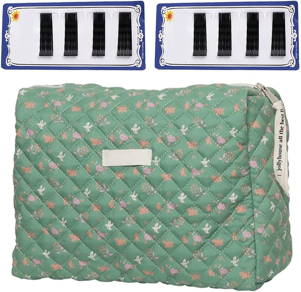 Floral Makeup Bag+36*hair Clips,cute Pouch Cotton Travel Cosmetic Bag Large Capacity Portable Sto... | Amazon (US)