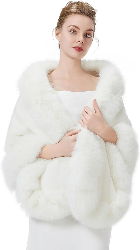 BEAUTELICATE Women's Faux Fur Shawl Wrap Stoles for Bridal Wedding Dresses | Amazon (US)