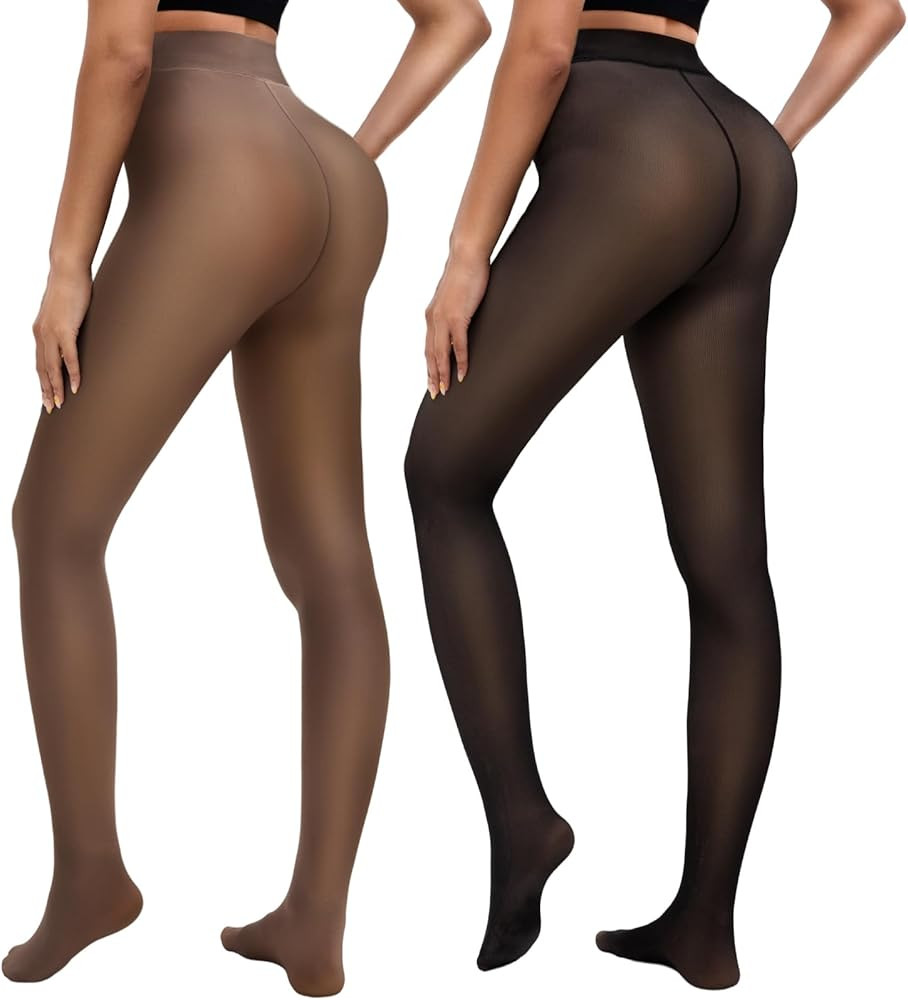 Bebila 2 Pairs Fleece Lined Tights Women Thermal Leggings Sheer Pantyhose Fake Translucent Warm W... | Amazon (US)