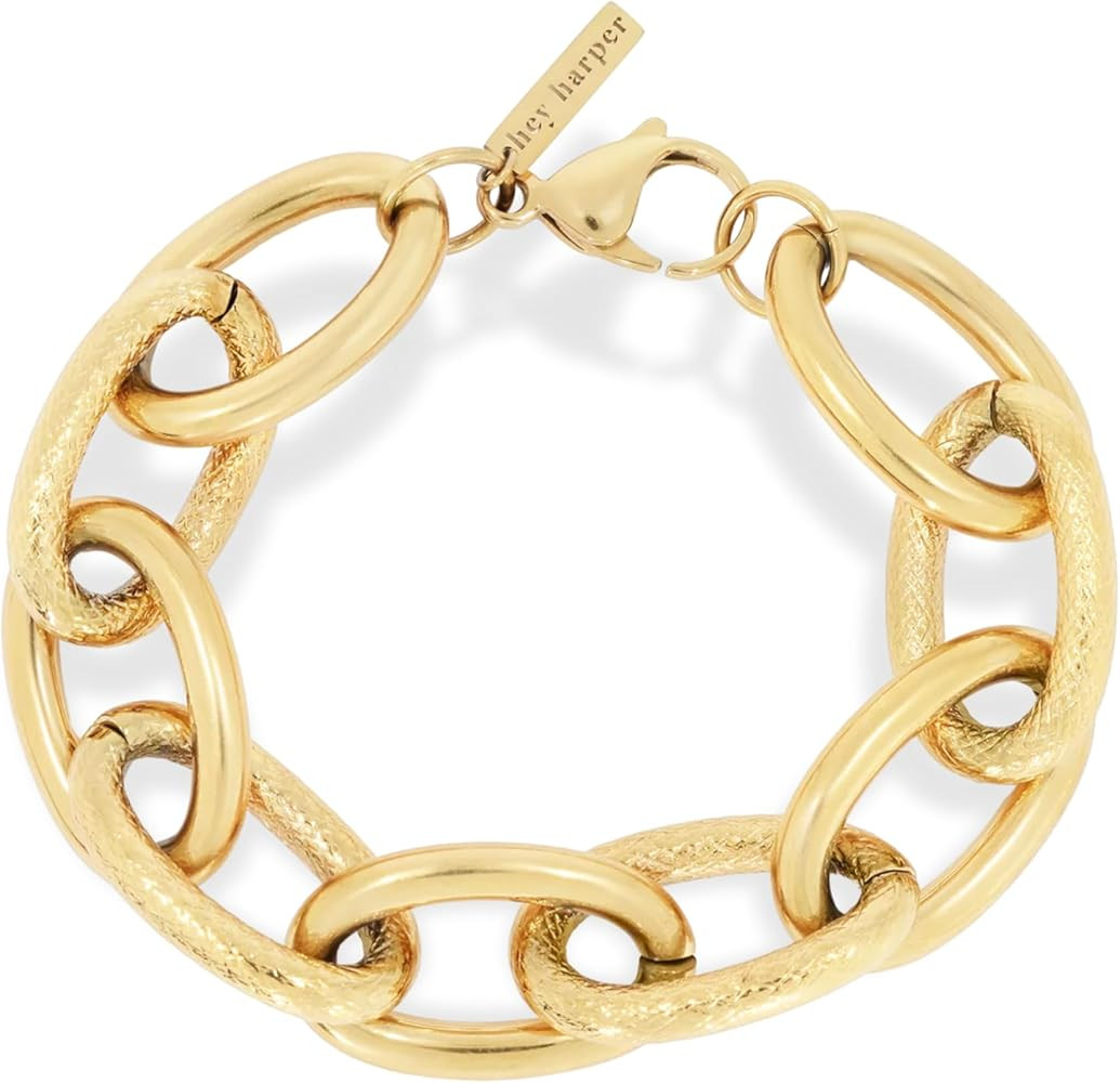 Hey Harper Gold Bracelet For Women Trendy - 14K Gold Dainty Bracelet - Waterproof Sweatproof Non ... | Amazon (US)