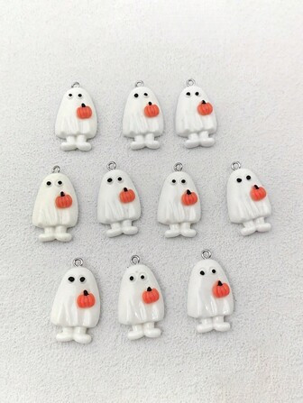 10pcs Halloween Ghost Charms, Resin Pendants For Jewelry Making, DIY Craft Supplies, Suitable For... | SHEIN