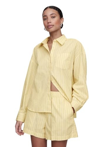 GAP Womens Poplin Big Shirt Yellow Stripe L | Amazon (US)