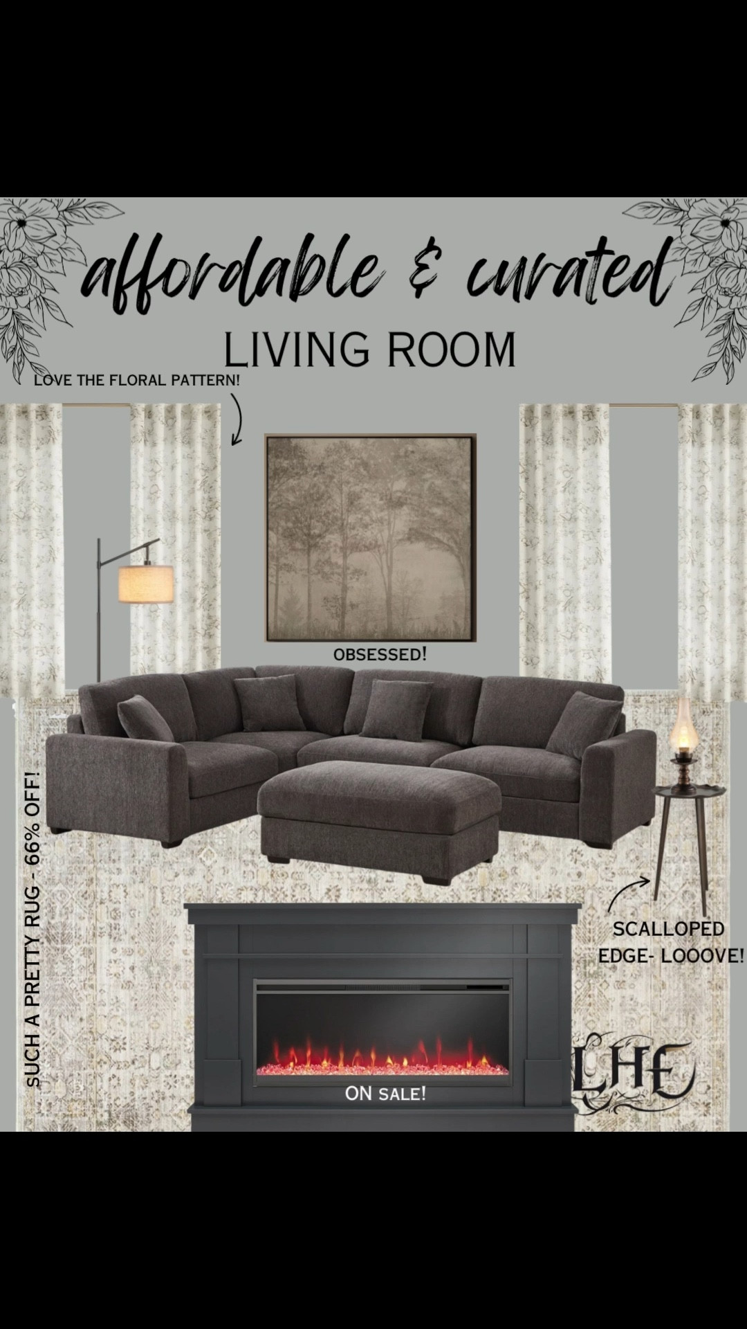 Click the thumbnails to shop! I’m loving this neutral living room with moody vibes! 👌 living room, modern farmhouse living room, furniture sale, living room sale, sofa, couch, sectional sofa, sectional couch, fireplace, mantle fireplace, electric fireplace, wall art, moody wall art, landscape wall art, wall decor, lamp, table lamp, floor lamp, Nancy Meyers rug, area rug, living room rug, neutral rug, accent table, side table, living room mood board, , floral curtains, affordable home, affordable furniture, curtains 

#LTKHome #LTKStyleTip #LTKSaleAlert