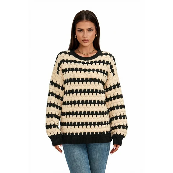 Women’s Pretty Garden STRIPED SWEATER -TWO TONE SWEATER | Walmart (US)