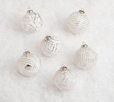 White & Silver Glass Ball Ornaments - Set of 6 | Pottery Barn (US)