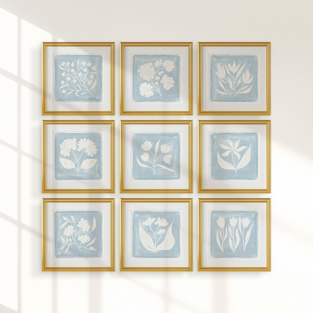 Rainey Studio | Follow the Find | Set of 9 Blue Wall Art | Modern Southern Botanical Art Grandmil... | Etsy (US)