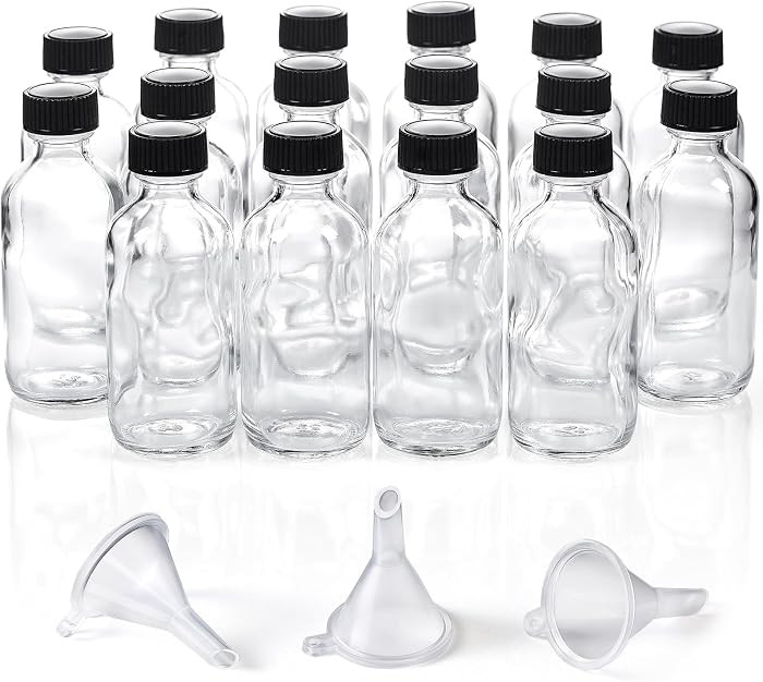 AOZITA 16 Pack, 2 oz Small Clear Glass Bottles w/Lid & 3 Funnels - 60ml Boston Shot Bottles for H... | Amazon (US)