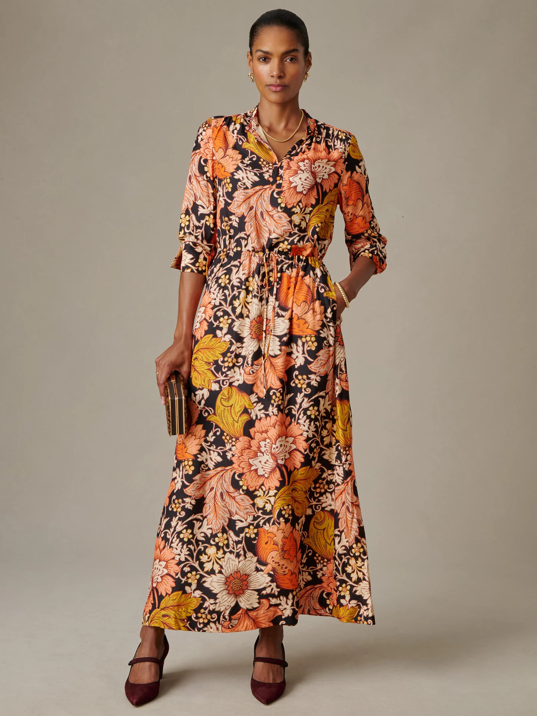 Black/Coral City Garden Hannah Silk Blend Dress | Women's Dresses | J.McLaughlin | J.McLaughlin