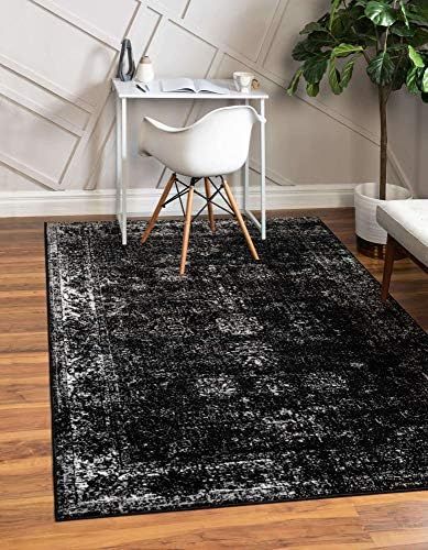 Unique Loom Sofia Collection Traditional Vintage Area Rug, 4' x 6', Black/Ivory | Amazon (US)