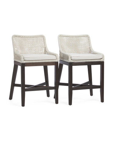 Set Of 2 Indoor Outdoor Grid Weave Rope Counter Stools | TJ Maxx