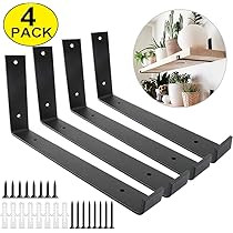 Shelf Brackets 12 Inch 4PCS Heavy Duty Black Wall Bracket with Lip for Floating Shelves Rustic Ir... | Amazon (US)