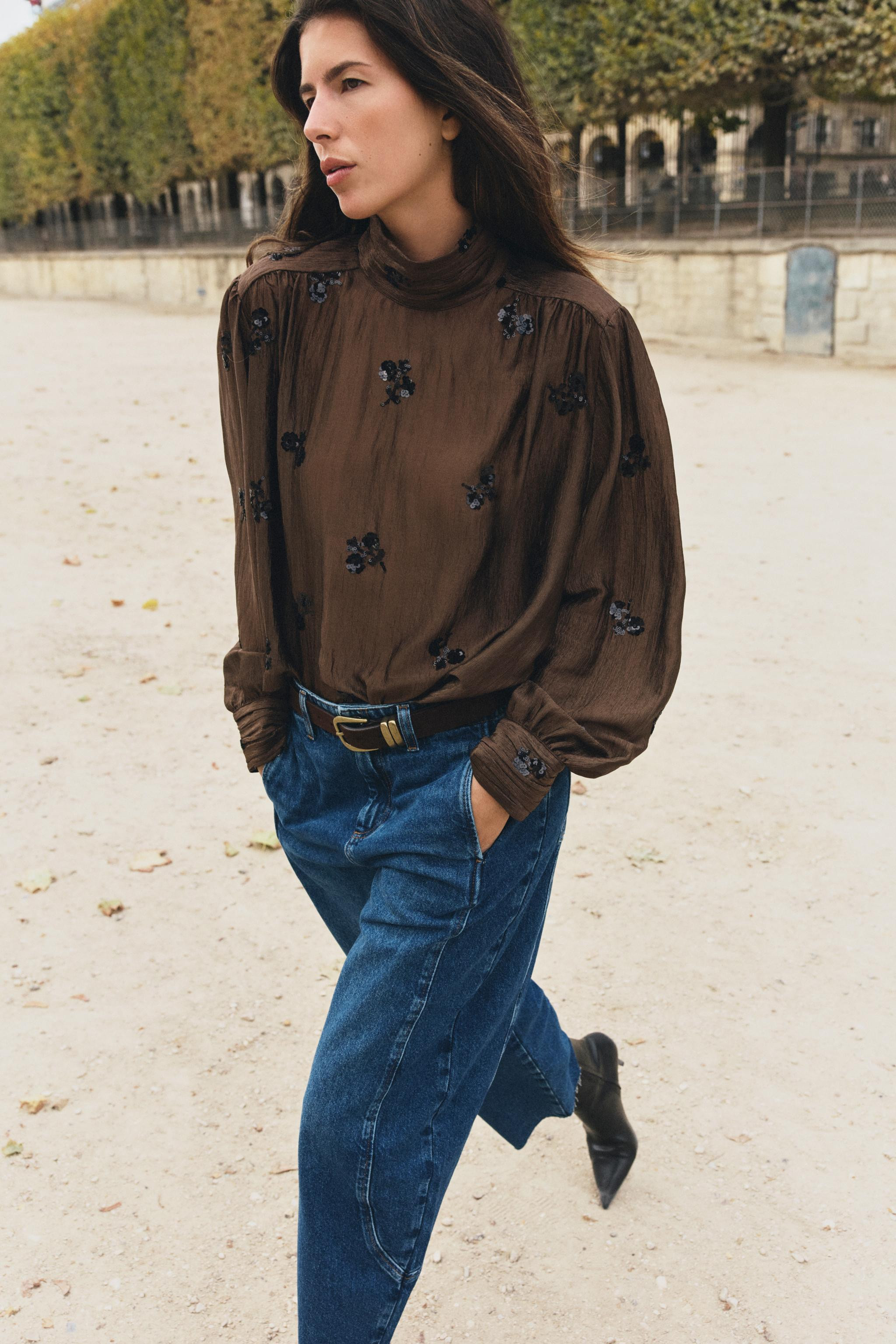 SEQUIN FLORAL BLOUSE | Zara US