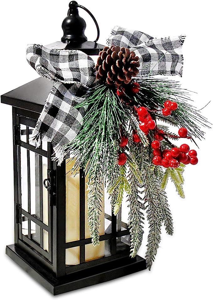 Christmas Decorative Lantern w/LED Flickering Flameless Candle - 14 Inch, Antiqued Vintage Lanter... | Amazon (US)