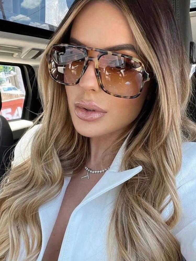 1pc Retro Double Beam Square Glasses, High End Street Photography, Elegant Retro Versatile Fashio... | SHEIN