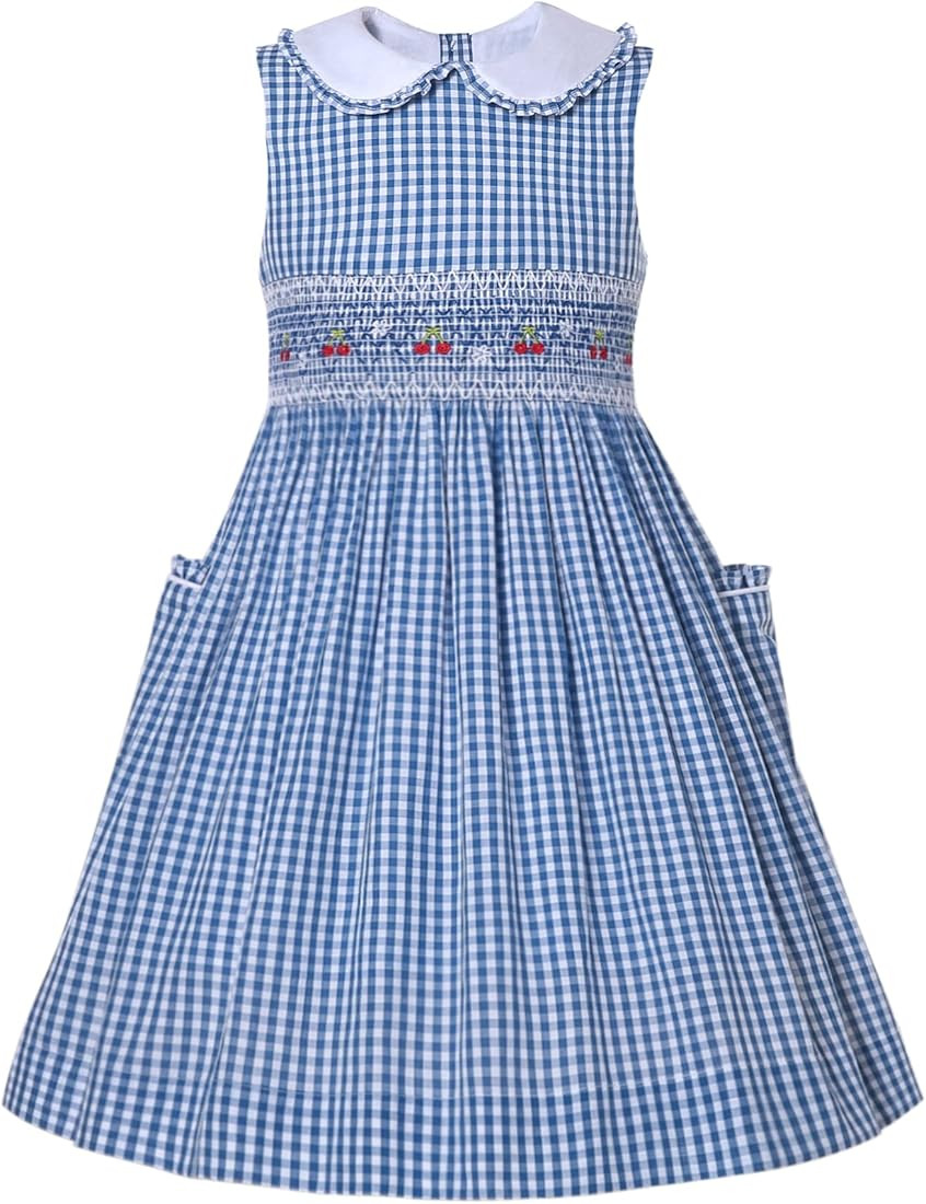 Maoluo Vintage Girls Toddler Blue Plaid Lovely Peter Pan Collar Summer Smocked Dress Clothes Size... | Amazon (US)