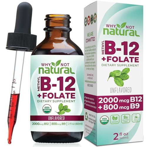 Why Not Natural Vitamin B12 Liquid Plus Folate - Organic Sublingual Extra Strength Vegan Drops - Methyl B12 and Folinic Supplement | Amazon (US)