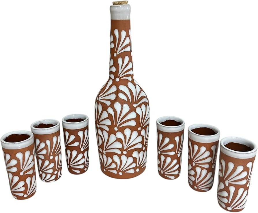 Mexican Clay Decanter Set with 6 Tall Tequileros \u2013 7-Piece Hand-Painted Talavera Style Barro... | Amazon (US)