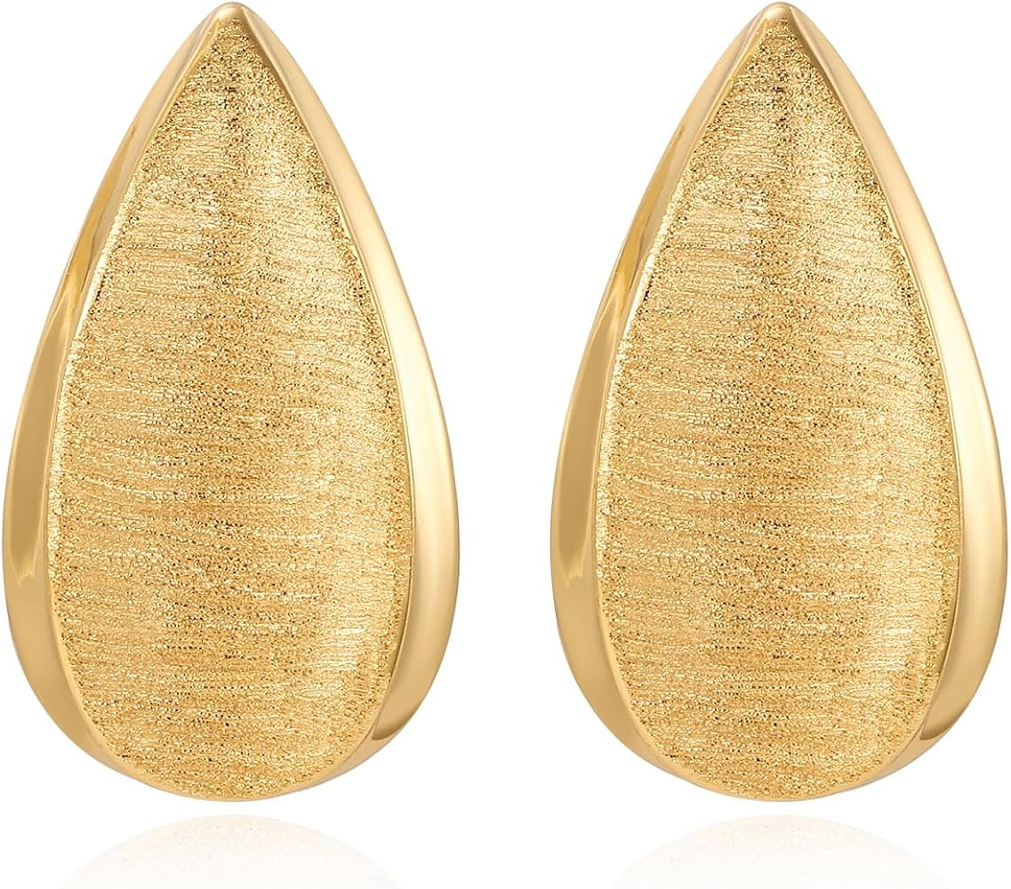 Gold Plated Teardrop Stud Statement Earrings for Women Trendy, Matte Gold Water Drop Earrings Hyp... | Amazon (US)