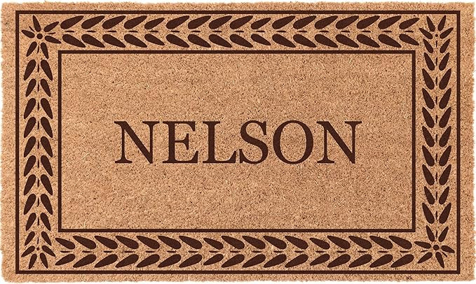 COCO MATS 'N MORE Brown Leafy Vines Bordered Personalized Coco Doormat 22" x 36" with Vinyl Backi... | Amazon (US)