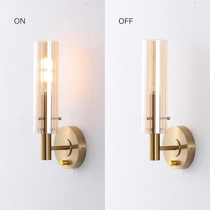 Modern Wall Sconces with Striped Amber Glass Shades Gold Brushed Brass Bathroom Vanity Light Fixt... | Amazon (US)
