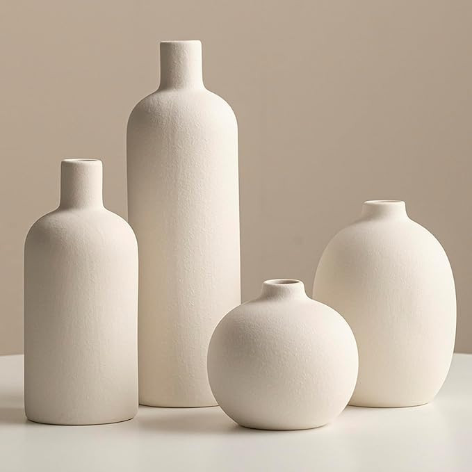 Modern Ceramic Vase Set, White Colors, Decorative Vases for Home Decor, 4 Piece Collection (White... | Amazon (US)