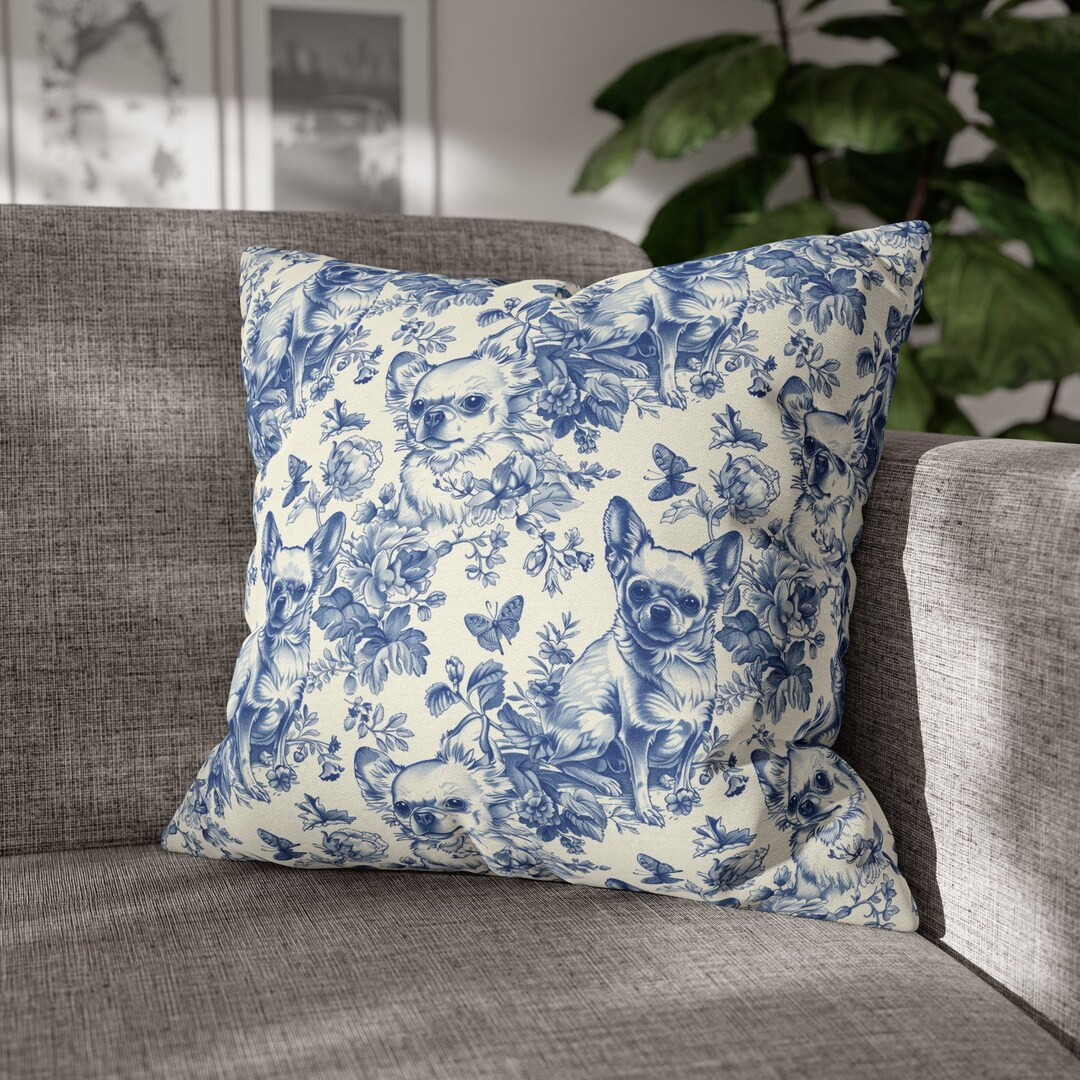 French Toile Blue Chihuahua Dog Style Pattern Print Cottagecore / Countrycore / Farmcore Comfy Sp... | Etsy (US)