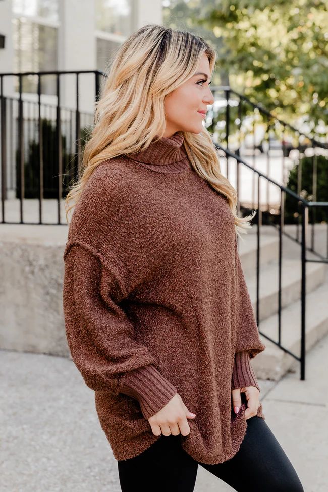 Haven't You Heard Chocolate Turtleneck Sweater | Pink Lily