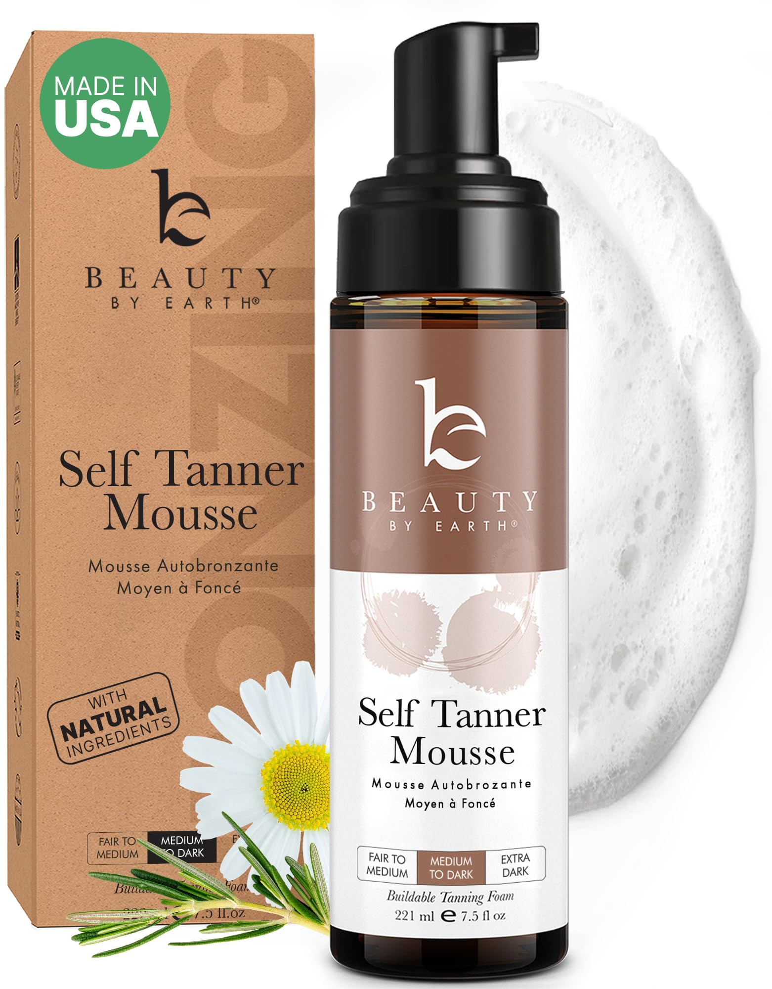 Self Tanner Mousse - USA Made with Natural & Organic Ingredients, Self Tanning Mousse for Dark Fa... | Amazon (US)