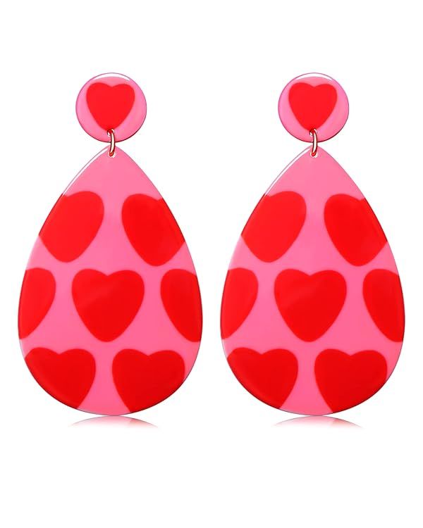 Valentine's Day Heart Earrings Lightweight Acrylic Love Heart Dangle Earrings Statement Geometric... | Amazon (US)