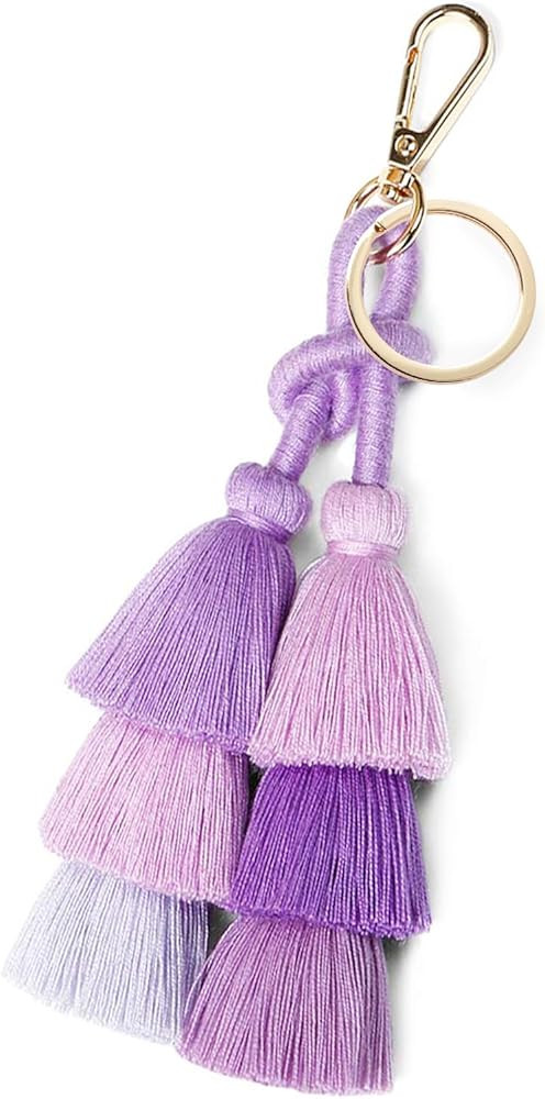 Colorful Keychains Boho Pom Pom Tassel Bag Decorations Charm Wristlet Bracelet Keyring for Women | Amazon (US)